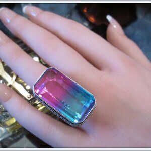 paraiba tourmaline blue/pink gemstone ladies 925 sterling silver ring size 8.5